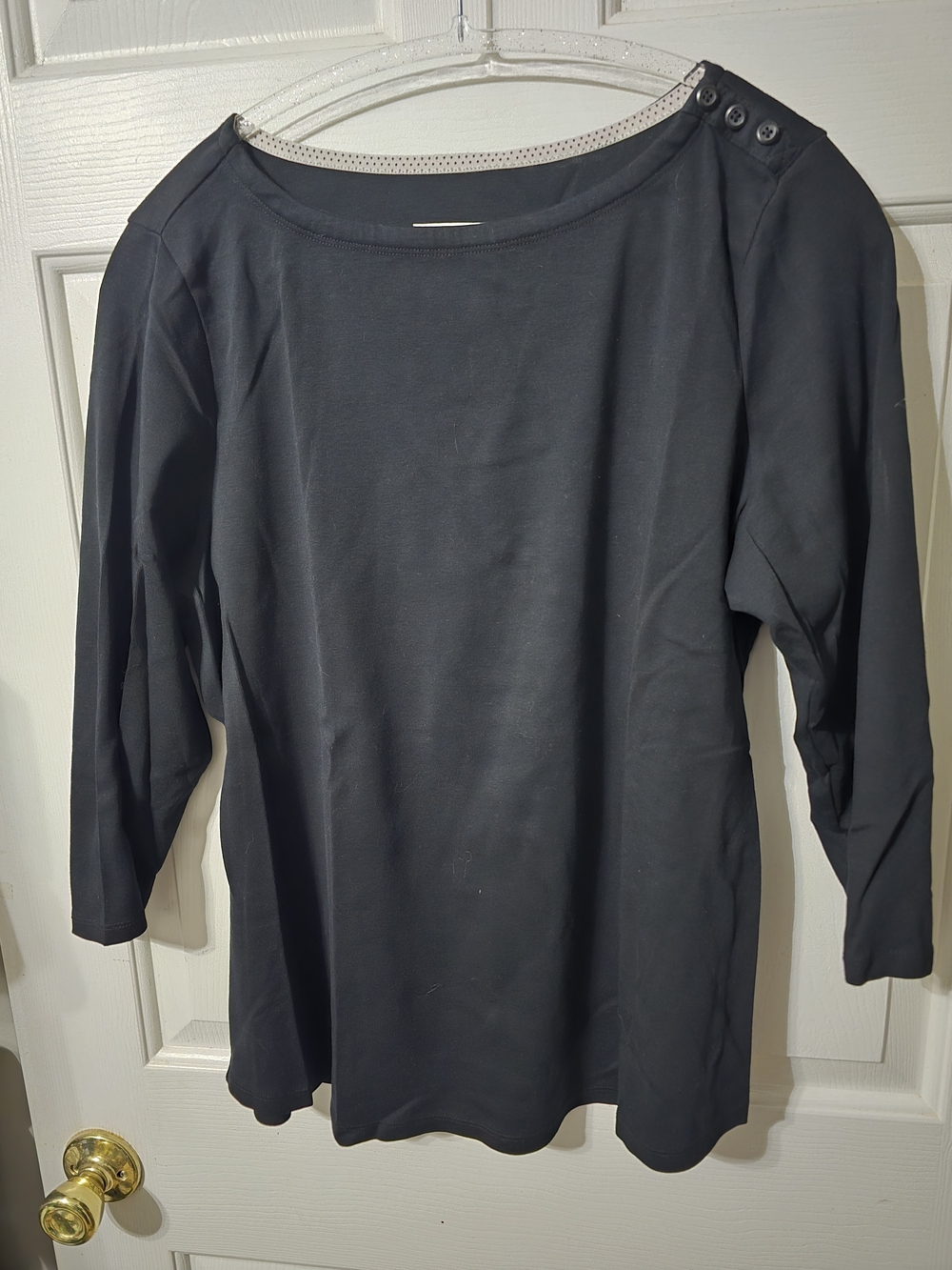 Charter Club Black Boatneck Long-Sleeve Top with Shoulder Buttons